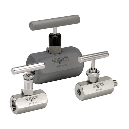 Noshok Needle Valve, Hard Seat, 1/4 NPT Female - 1/4 NPT Female Angle, 316 SS, 0.187" Orifice, Panel Mount (1 nut) 402-FFAS-PM1